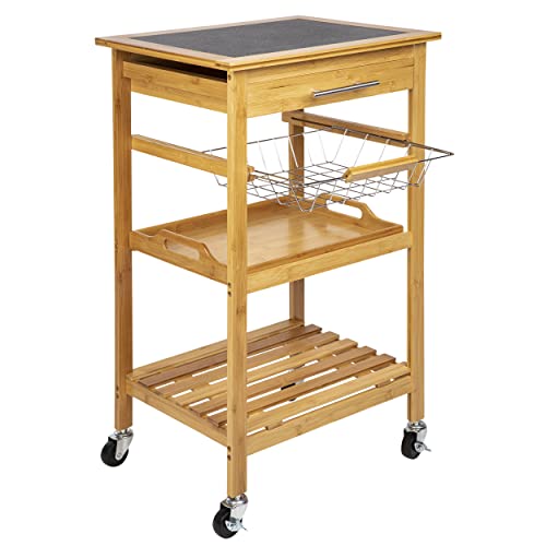 ONVAYA® Küchenwagen Kyoto auf Rollen | Schwarz | Küchenrollwagen aus...