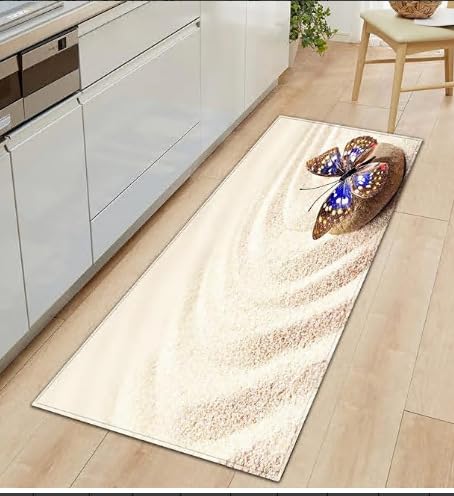Felpudo Entrada Casa 60x90 cm Mariposa De Piedra Beige Felpudo Antideslizante Lavable Felpudo Exterior Felpudos Entrada Casa Alfombrilla para Pasillo Cocina Dormitorio Mascotas