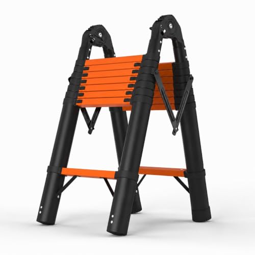 SINMEIRUN Telescoping Ladder, 8 Step, ANSI Certified, Type IA Heavy Duty, 330lbs Max Capacity, Aluminum Extension Ladder for Home, Roof, RV; Orange