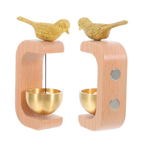 BESTonZON 2個真鍮製ドアベル 木製チャイム 大音量 玄関用 店舗オフィス対応 警告音付き 家装飾用