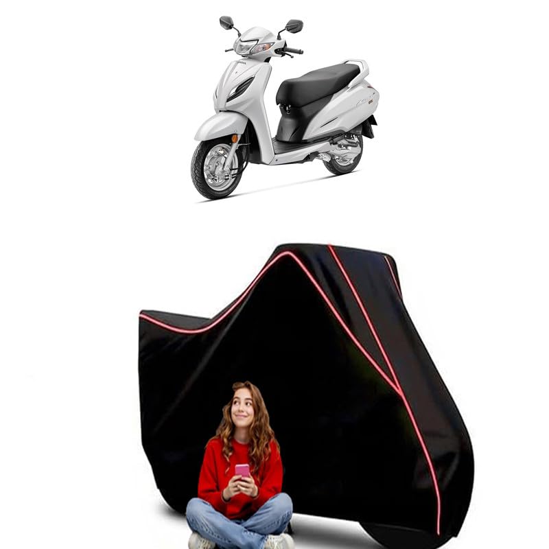 Image of Activa BS6 Scooty Bike Cover Water Resistant Outdoor Use Universal Fit Scooters Motorcycles Heavy Duty UV Protection Dust Rain Scratch Resistant Elastic Bottom Black Blue Piping