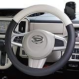 CARESTAR バイカラー レザー ハンドルカバー Sサイズ かわいい くすみカラー アースカラー ステアリング 軽自動車 普通車 適合多車種 タント ラパン ハスラー キャンバス アルト ジムニー ワゴンアール z-style ケアスター (ブラック)