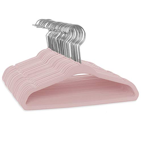 Image of Casafield 50 Velvet Baby Hangers - 11" Size for Infant & Toddler Clothes - Light Pink