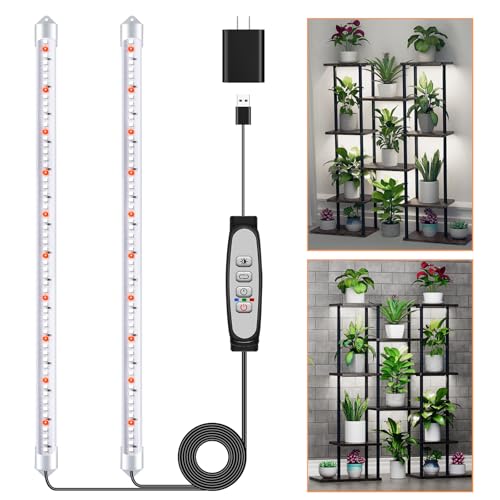 SDOVUERC 2 Bars Grow Light Strips for Indoor Plants with Auto ON/Off Timer 6/12/18H, 5 Dimmable Levels for Shelves Plant Growing (2 Bars, 1 Pack)