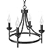 SEOL-Light 4-Light Wagon Wheel Chandelier Matt Black Round Candle Ceiling Light Fixture Small for Dining Room,Living Room,Dimmable,Brushed Finish,E12,160W,16