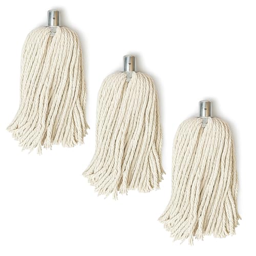 Cotton Floor Mop Heads Replacement Super Absorbent String Mops Universal Screw On metal Socket - Floor Cleanings Heavy Duty mop head (Pack of 3)
