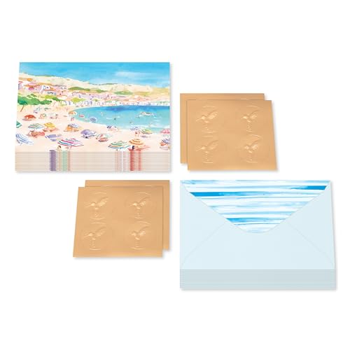 Image of Papyrus 14-Count All-Occasion Blank Stationery Note Set, Watercolor Beach Scene