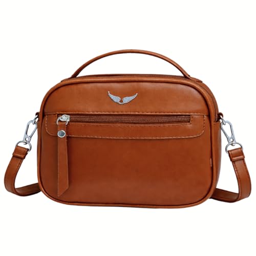 Bolsa Feminina Pequena Tiracolo Estilo Baú em Couro Sintético com Alça de Mão e Transversal removível, Compacta e Versátil para o Dia a Dia (Marrom)