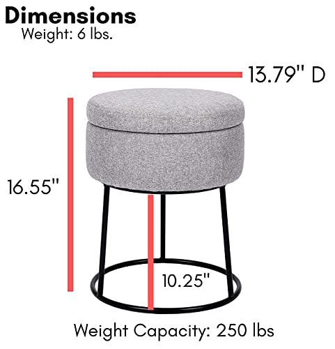 BIRDROCK-HOME-Grey-Linen-Storage-Stool-Ottoman-wBlack-Metal-Leg-Base-Soft-Compact-Padded-Seat-Footrest-Small-Footstool-for-Living-Room-Seating-Office-Dorm-Vanity-Chair-Bedroom-Couch-Desk BIRDROCK HOME Grey Linen Storage Stool Ottoman wBlack Metal Leg Base Soft Compact Padded Seat Footrest Small Footstool for Living Room Seating Office Dorm Vanity Chair Bedroom Couch Desk