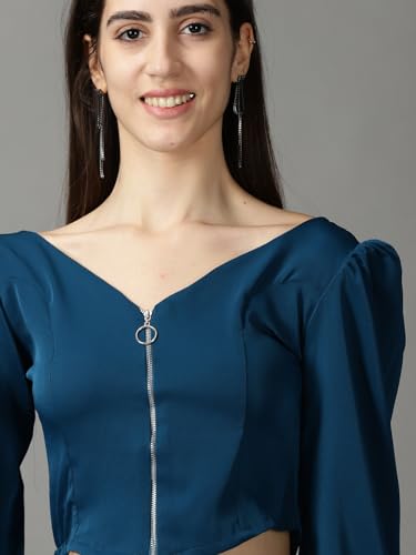 Image of SHOWOFFFF Women Solid Casual Top | V Neck Full Sleeves Crepe Top's for Womens | Regular Fit Regular Length Tops for Women's