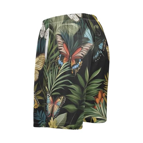 Butterfly Tropical Leaves Pajama Bottom Shorts for Men Soft Casual Sleep Lounge Shorts with Pockets S-XXL3