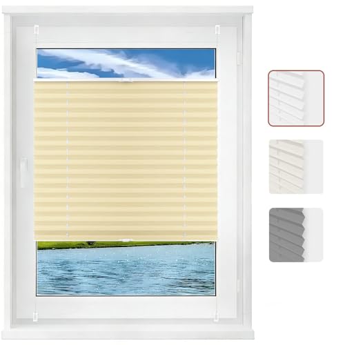 Estores para Ventanas Persiana Enrollbale 105 x 170 cm Blackout, Fijación sin Taladrar, Translúcido Persiana Enrollable Blackout para Puertas y Ventanas para, Color Crema