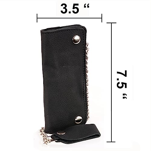 Image of Milwaukee Leather MLW7889 Men's 7.5 inch Black Premium Leather Soft Biker Wallet - Bi-Fold Anti-Theft Stainless Steel Chain