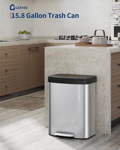 Caneca de basura rectangular de acero inoxidable 60L miniatura 4