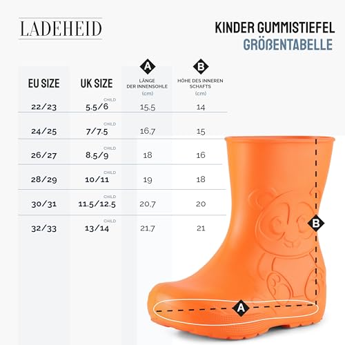 Ladeheid Gummistiefel Kinder EVA federleichte Regenschuhe für Jungen und Mädchen LA-CA-10 (Rosa, 28/29 EU)