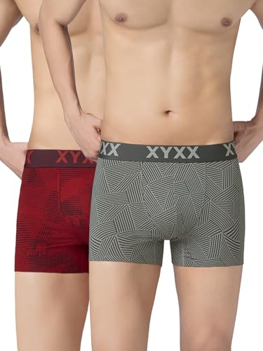 Image of XYXX Men's Matrix Super Combed Cotton Blend Geometric Antimicrobial Trunks with No Marks Waistband (Pack of 2)