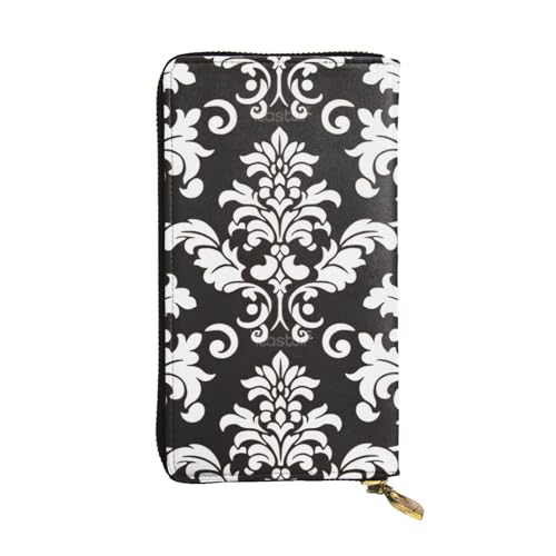 Portefeuille long en cuir avec fermeture éclair et motif damassé pour homme et femme