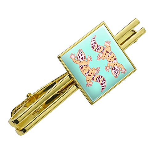 GRAPHICS & MORE Leopard Gecko Square Tie Bar Clip Clasp Tack- Silver or Gold