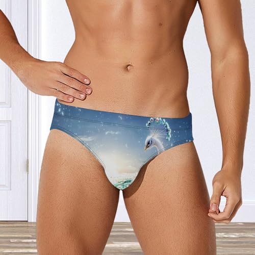 White Peacock Beach Mens Swim Briefs Sexy Bikini Swimwear Bathing Suits Trunks4
