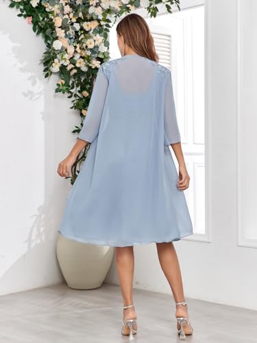 BANTRATIC 2 Pieces Mother of The Bride Dresses for Wedding Chiffon V Neck 3/4 Sleeves Short Formal Party Gown with Jacket4