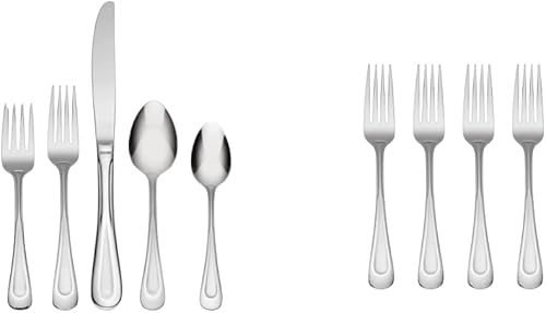 Oneida Juego de 4 tenedores de acero inoxidable 180 apto para lavavajillas y lavavajillas de satén de duna de arena de satén 45 piezas