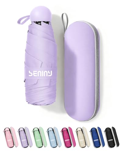Seniny Mini Portable Travel Umbrella with Case - Compact Umbrellas for Rain & Sun UV Protection for Backpack Pocket Lightweight Folding Small Umbrella Tiny Purse Size UV Blocker for Kids Women Girls