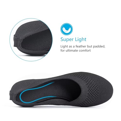 Image of Frank Mully Women's Ballet Flat Shoes Knit Dress Shoes Round Toe Slip On Ballerina Flats for Woman Low Wedge Comfort Soft