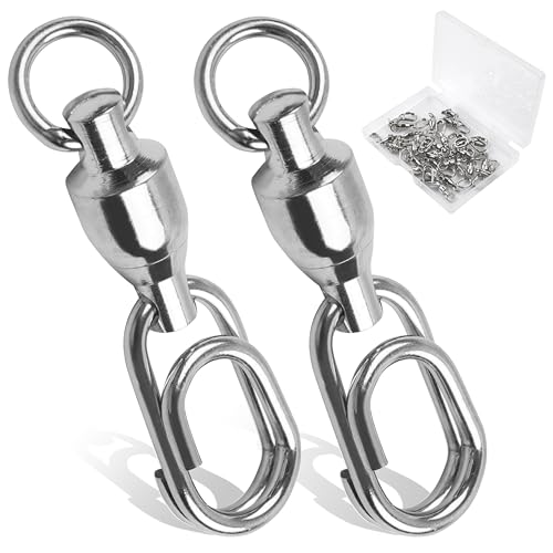 SILANON Ball Bearing Fishing Swivels with Oval Split Rings,20pcs Fishing Snap Swivels Fishing Tackle Saltwater Power Snaps Quick Change Fishing Lure Rings Connector Stainless Steel Solid Rings