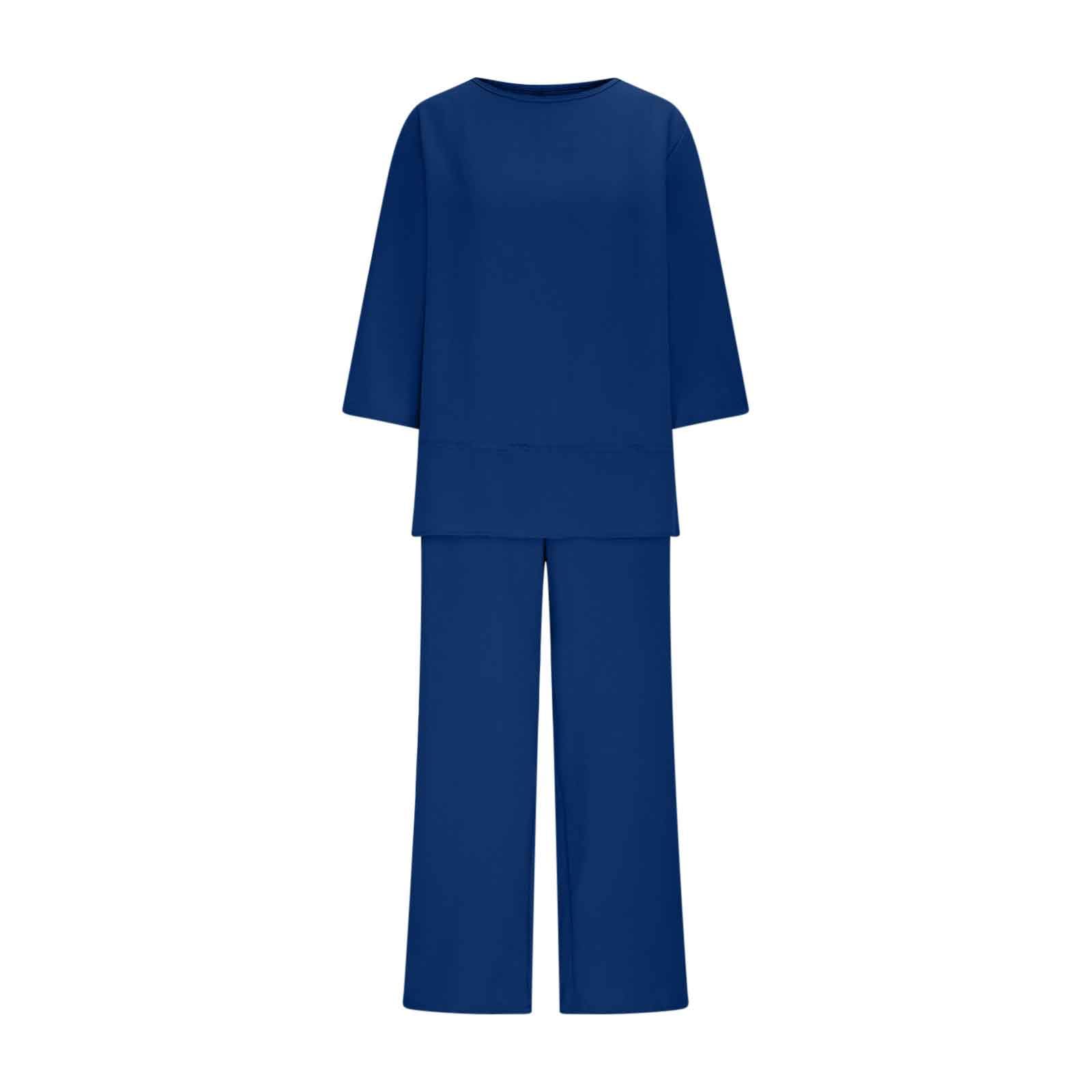 Conjunto Mujer Vestir Dos Piezas,2 Piezas Talla Grande Conjunto de Verano Otoño Algodón y Lino Camiseta de Manga 3/4 y Pantalones Ancho Suelto Oficina Casual Traje Color Sólido Cómodo Set