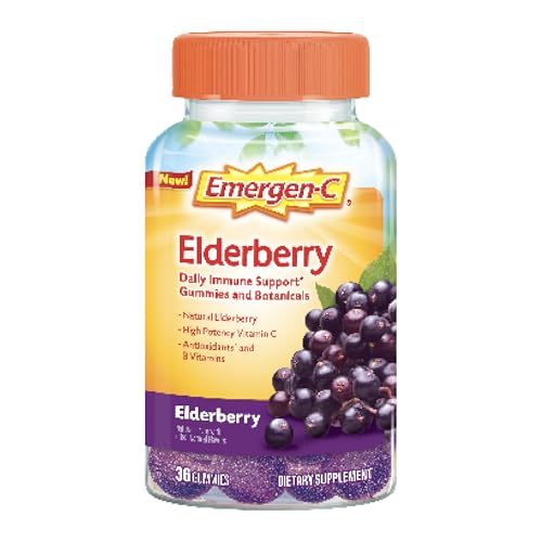 Emergen-C Elderberry Gummies, Elderberry Immune Support Natural Flavors with High Potency Vitamin C, Back to School Essentials – 36 Count