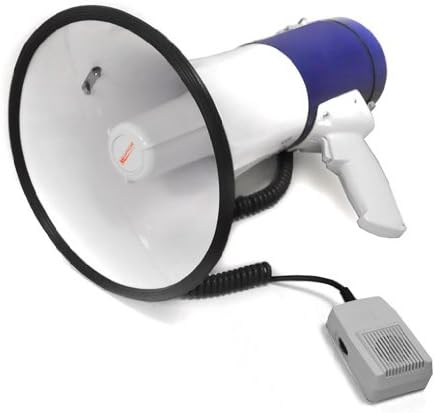 auna Lightweight Megaphone Loud Speaker with Siren (80Watt Peak Output, 1000m Range & Condenser Mic) - White/Blue