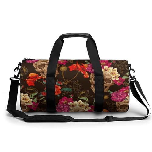 Sac de voyage crâne fleur de rose compact résistant pour éviter de manquer de place