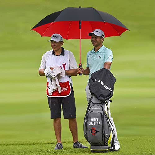 55 Inch Golf Umbrella Uv Protection Automatic Open Extra Large Oversize Double Canopy Vented Leanking Sun Rain Windproof Waterproof Stick Umbrellas Travel Rain Umbrella For Women Men Family -Black Red #TOP6