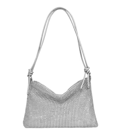 Wisebom Pochette Donna Elegante con Strass Brillanti, Borsetta Donna Versatile Tracolla Regolabile Borsa Pochette Borsa a Tracolla Grande Capacità per Feste Banchetti Matrimoni (Argento)