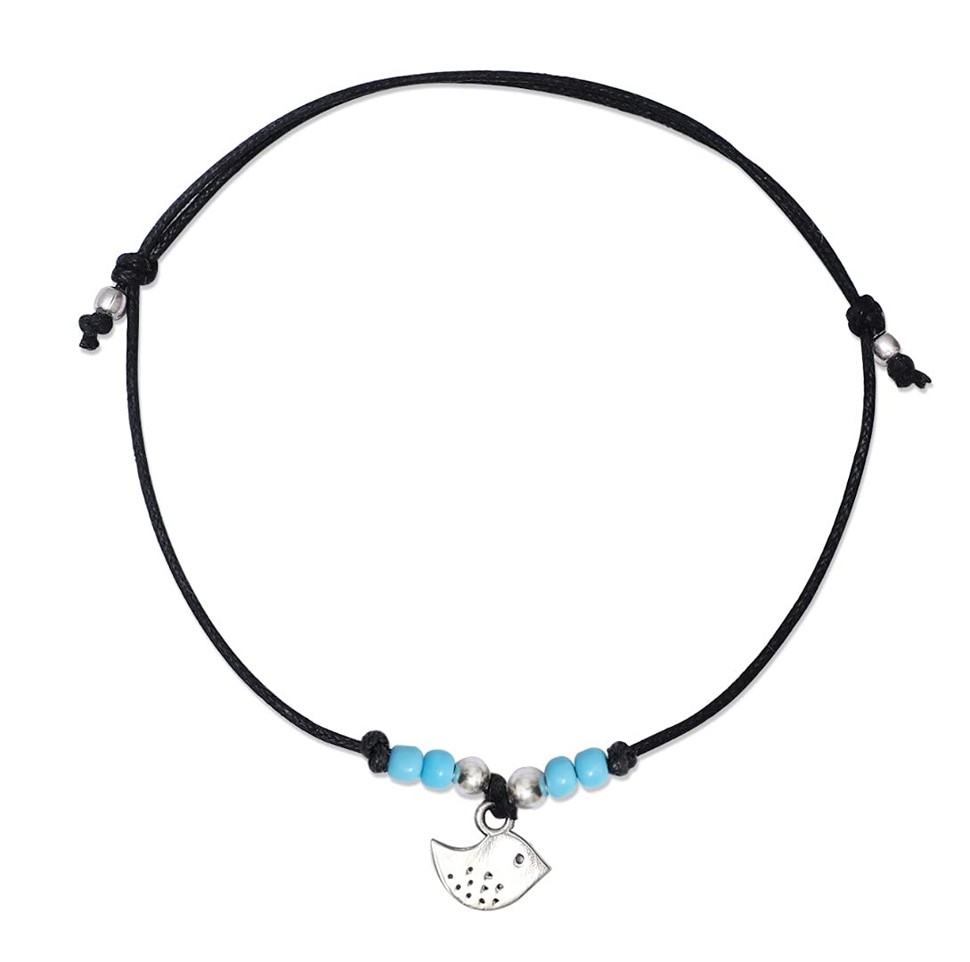 MEENAKARI HERITAGE JEWELLERY Meenakari 925 Silver Charm Adjustable Black Thread Anklet For Women/Men/Unisex (Birdy) (B07J4134W1) Amazon Price History, Amazon Price Tracker