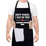 XLSXEXCL Funny Cooking Aprons for Men, DON'T WORRY, I CAN DO THIS. I WATCHED A YOUTUBE VIDEO, Aprons for Adults with Two Pockets, Adjustable Chef Apron, Funny Gift for Men and Women for Cooking BBQ