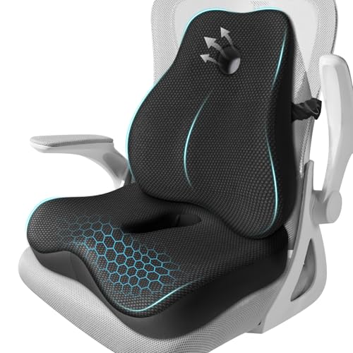 Seat Cushion,Lumbar Support Pillow for Office Chair,Memory Foam Coccyx Seat Cushion,Ergonomic Mesh Back Support Pillow,Office Desk Chair Cushion for Sciatica,Back&Tailbone Pain Relief,Black