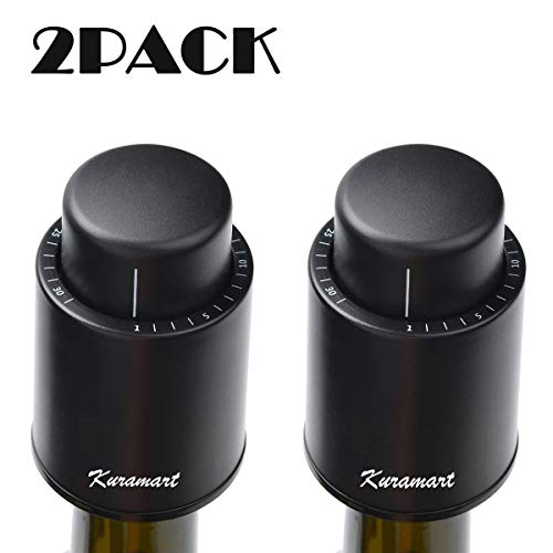 Kurami 2 Pack Wine Bottle Stopper Vacuum with Time Scale Record,Real Vacuum Champagne
