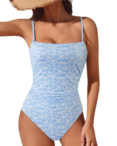 SUUKSESS Women Sexy Tummy Control One Piece Swimsuits Square Neck Bathing Suits