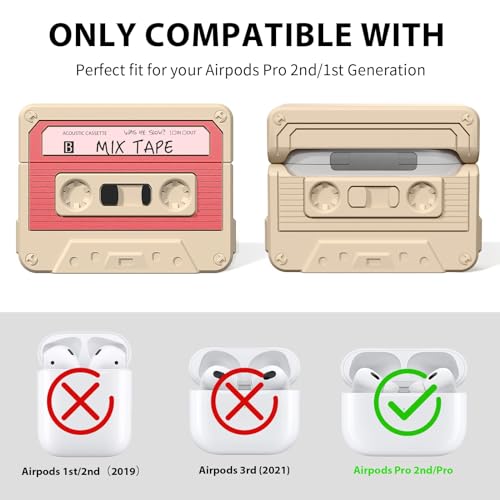 Image of AirPods Pro 2 Case Cover, KOREDA Funny Cassette Tape Design Case for Airpods Pro 2nd Generation /1st Generation (2023 /2022 /2019), Cute Cartoon Fashion Silicone Protective Cover for Women Men (Pink)