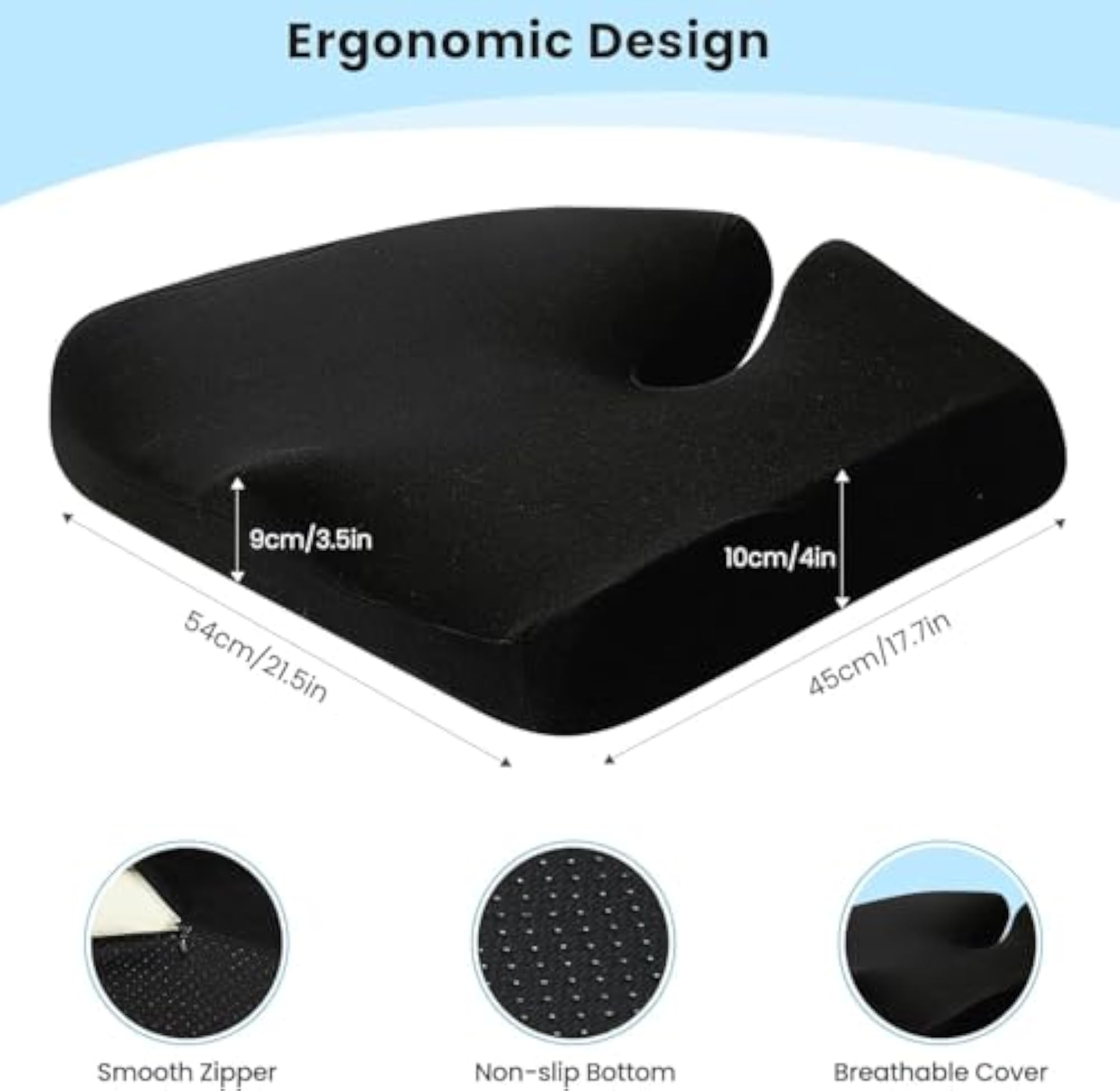 Extra Large Orthopedic Memory Foam Coccyx Seat Cushion