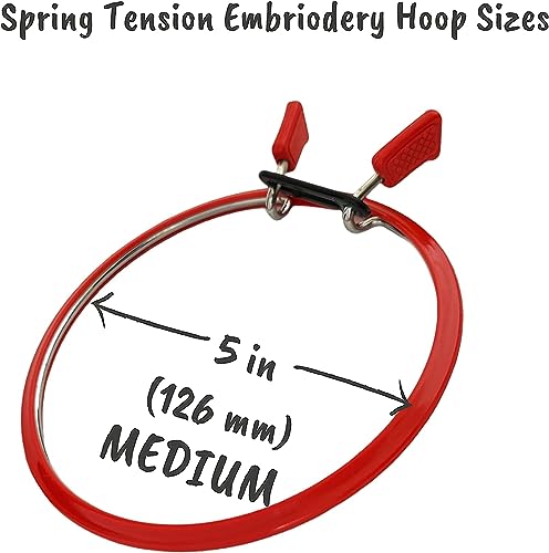 Image of Nurge Metal Embroidery Hoops - Premium Spring Tension Embroidery Hoop for Cross Stitch - Durable Ring with Quick Release Safety Clip - Ideal for Crafters,Beginners & Professionals - Red - Medium
