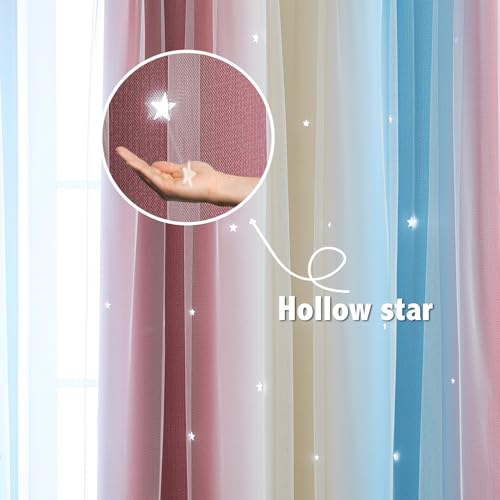 Image of Anytime Double Layer Dreamy Star Blackout Curtain 1 Panel W52 x L63,Purple | Princess Style Window Drapes for Kids Room Elegant Decor for Daughter Bedroom Living Room Soft Fabric Design