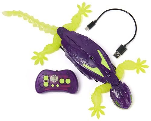 Hex Bots - Gecko Radiocommandé Phosphorescent Qui Rampe sur Le Sol Et Les Murs - Lézard Télécommandé avec Yeux Lumineux - Pilotage Facile - Câble USB Inclus - Jouet Enfant 4 Ans et +