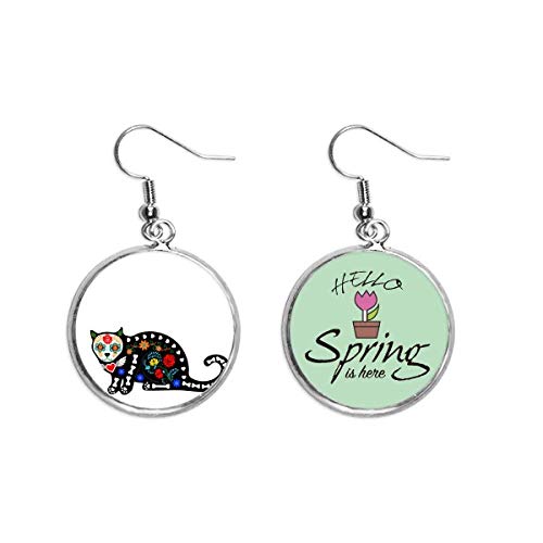Pendientes Gato Negro Flor Hueso Halloween Colgante Terror Joyas de Primavera Estilo Gótico