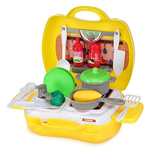 Image of Webby Kitchen Play Set with Foldable Suitcase, Game Toy Kit, Compact Kitchen Accessories Pretend Play for 3 + Year Kids, Kitchen Set for Kids Girl