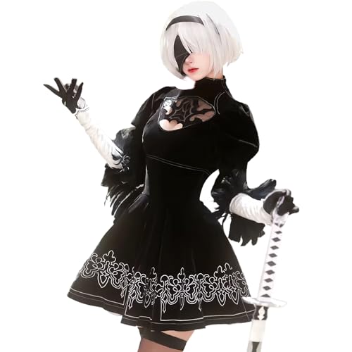 Women Vintage Gothic Black Leotard Dress Cosplay Outfits Backless Skirt Party Halloween Costume with Gloves Stockings (L-Black2)