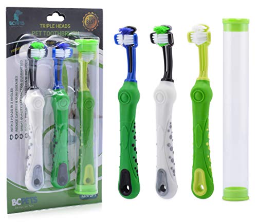 BC Pets - Premium 3-Sided Dog Toothbrush Set - Three Sided Pet Tooth Brush 3 Pack for Dogs and Cats - Ergonomic Toothbrush for Teeth Cleaning - Canine Toothbrush Kit for...