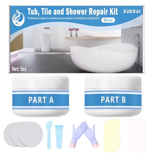 Kit de reparación de bañera, azulejos y ducha, kit de acabado para grietas de baño, para porcelana, acrílico, fibra de vidrio, de color blanco