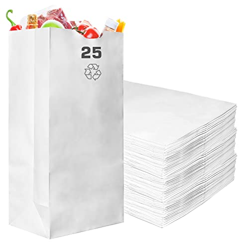 Paper Lunch Bags 25 Lb White Paper Bags 25LB Capacity - Kraft White Paper Bags, Bakery Bags, Candy Bags, Lunch Bags, Grocery Bags, Craft Bags - #25 Large Lunch Paper Bags / Kraft Paper Sacks by EcoQuality (100, #25 - 25LB)